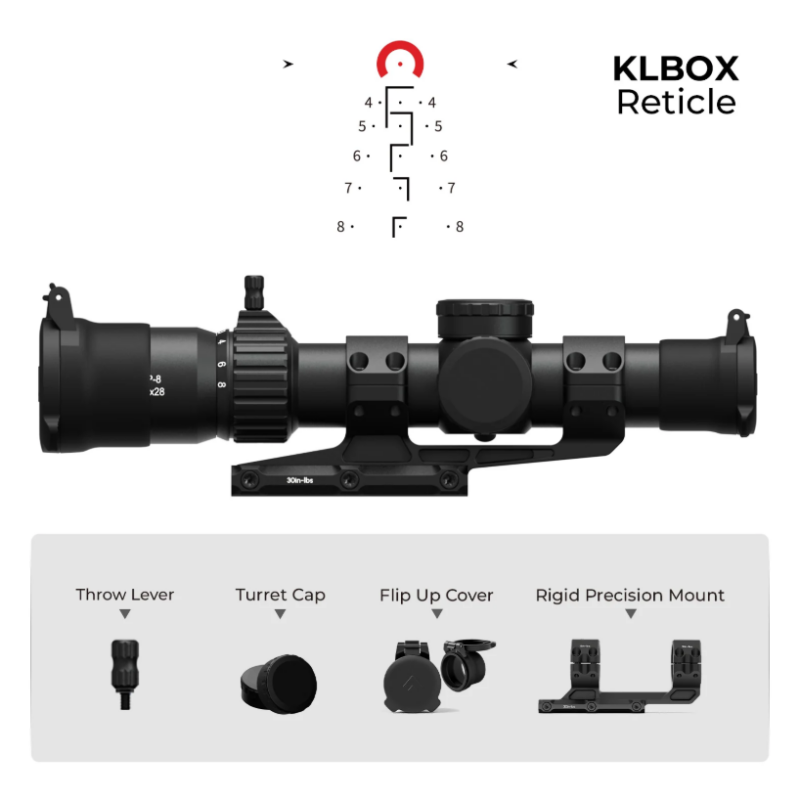 ARKEN EP-8 1-8x28 FFP LPVO avec Scope Mount - Illuminated BDC KLBOX - 34mm Tube